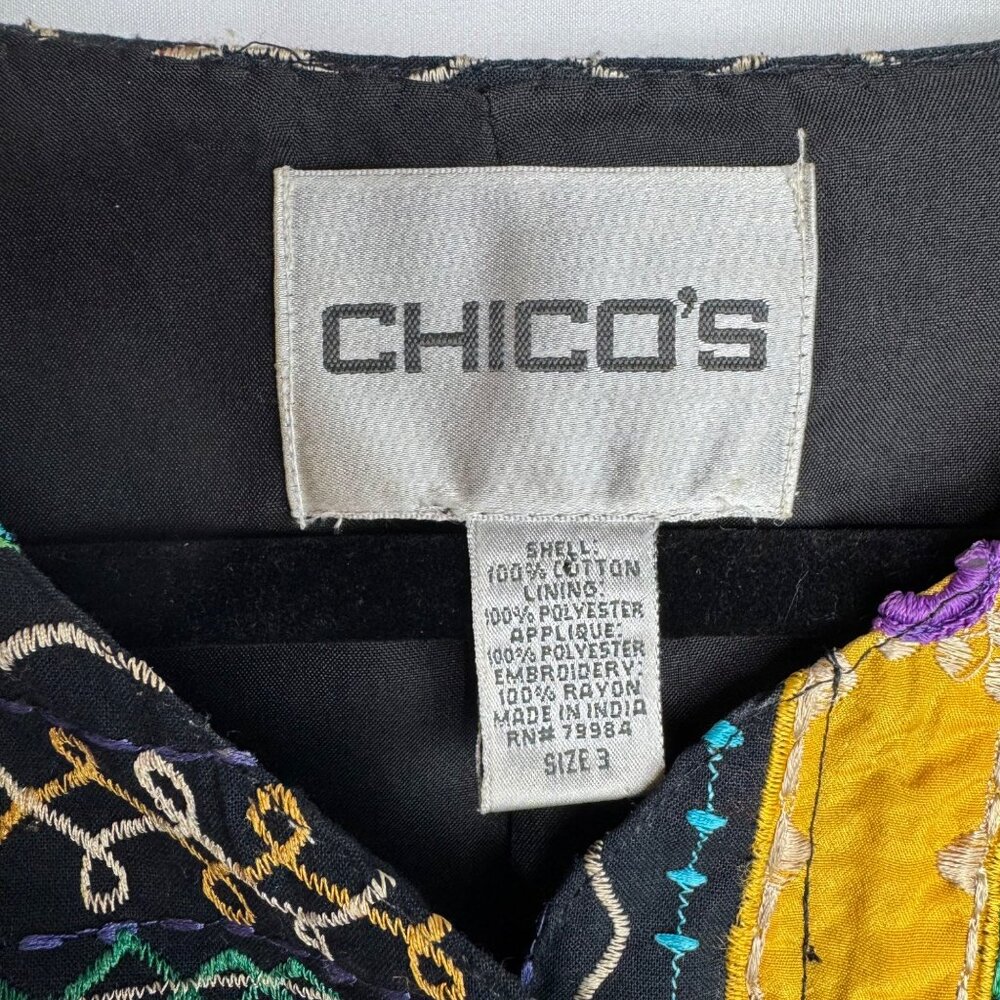 Chicos Multicolor Patchwork Embroidered Jacket 100% Cotton Boho Artsy Sz 3 XL/16 - Picture 2 of 9